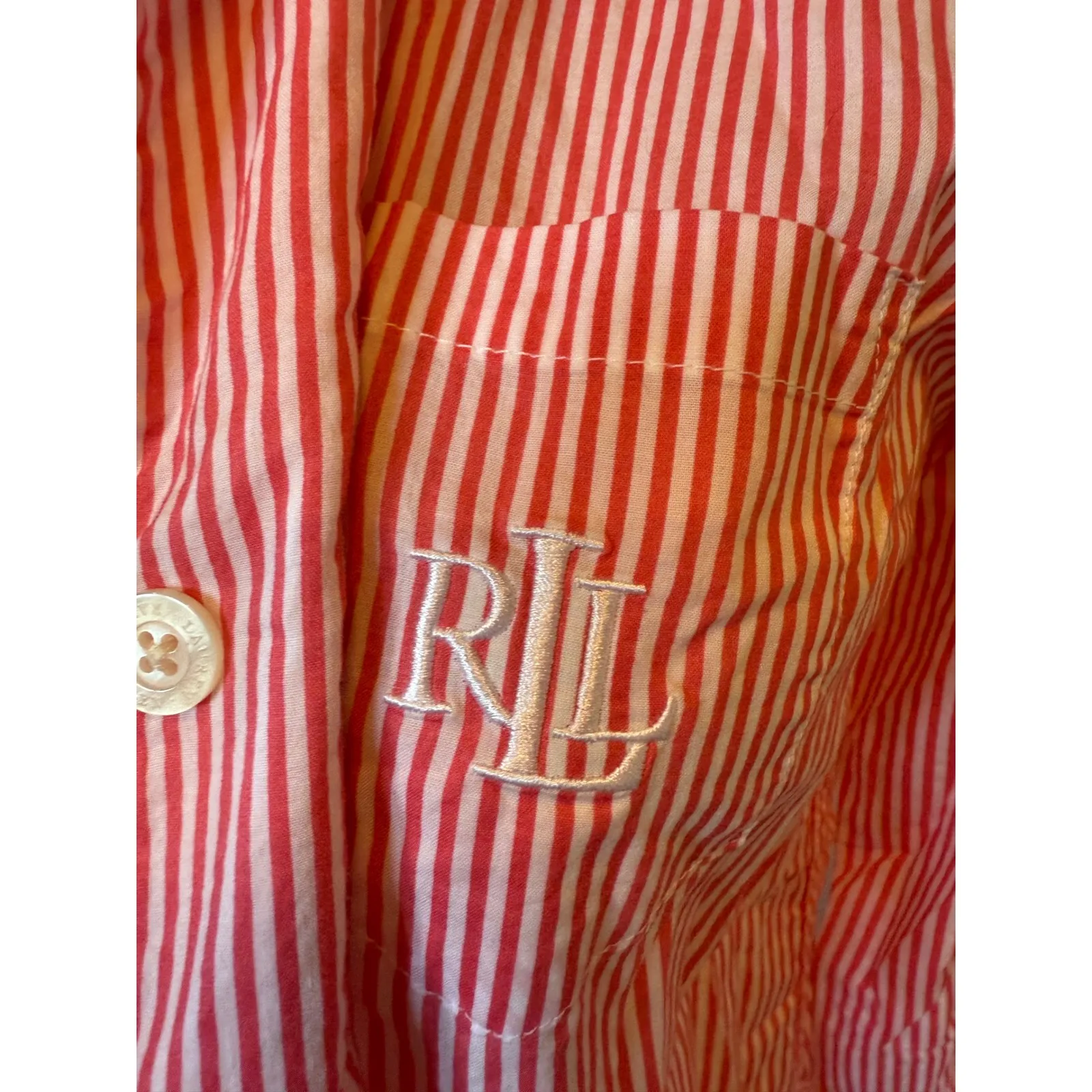 Lauren Ralph Lauren Womens Pink White Stripe Button Up Nightgown Sleep Shirt - Image 2