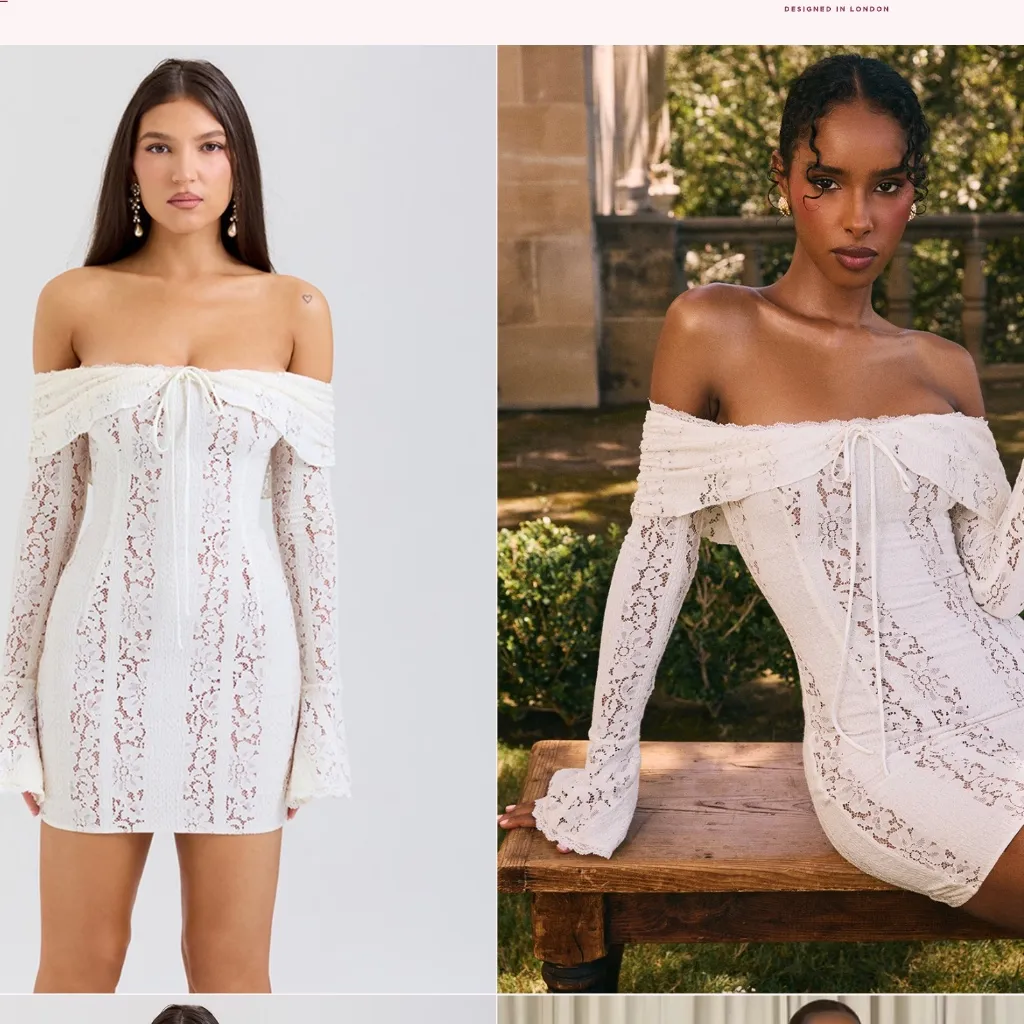 House of CB Sadie Vintage Cream Floral Lace‎ Off Shoulder Mini Dress NWOT size L - Image 6