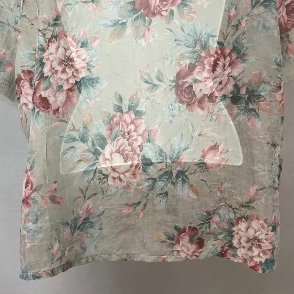Floral Blouse Jacket Sheer Textured Fabric Sz 20W Short Sleeve Women Cottagecore - Image 6