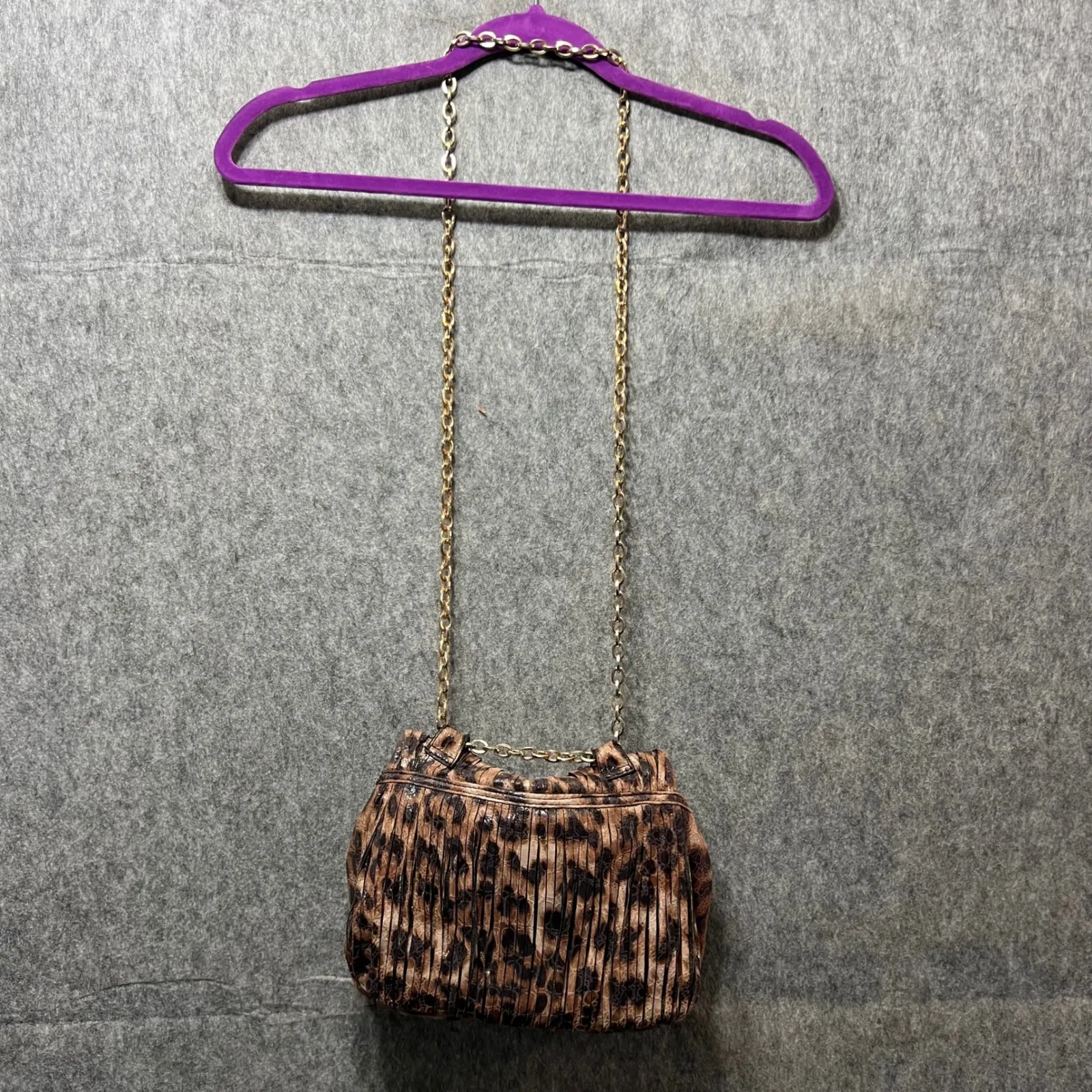 Chico's Animal Print Crossbody Bag Chain Strap Purse Faux‎ Leather Fringe - Image 15