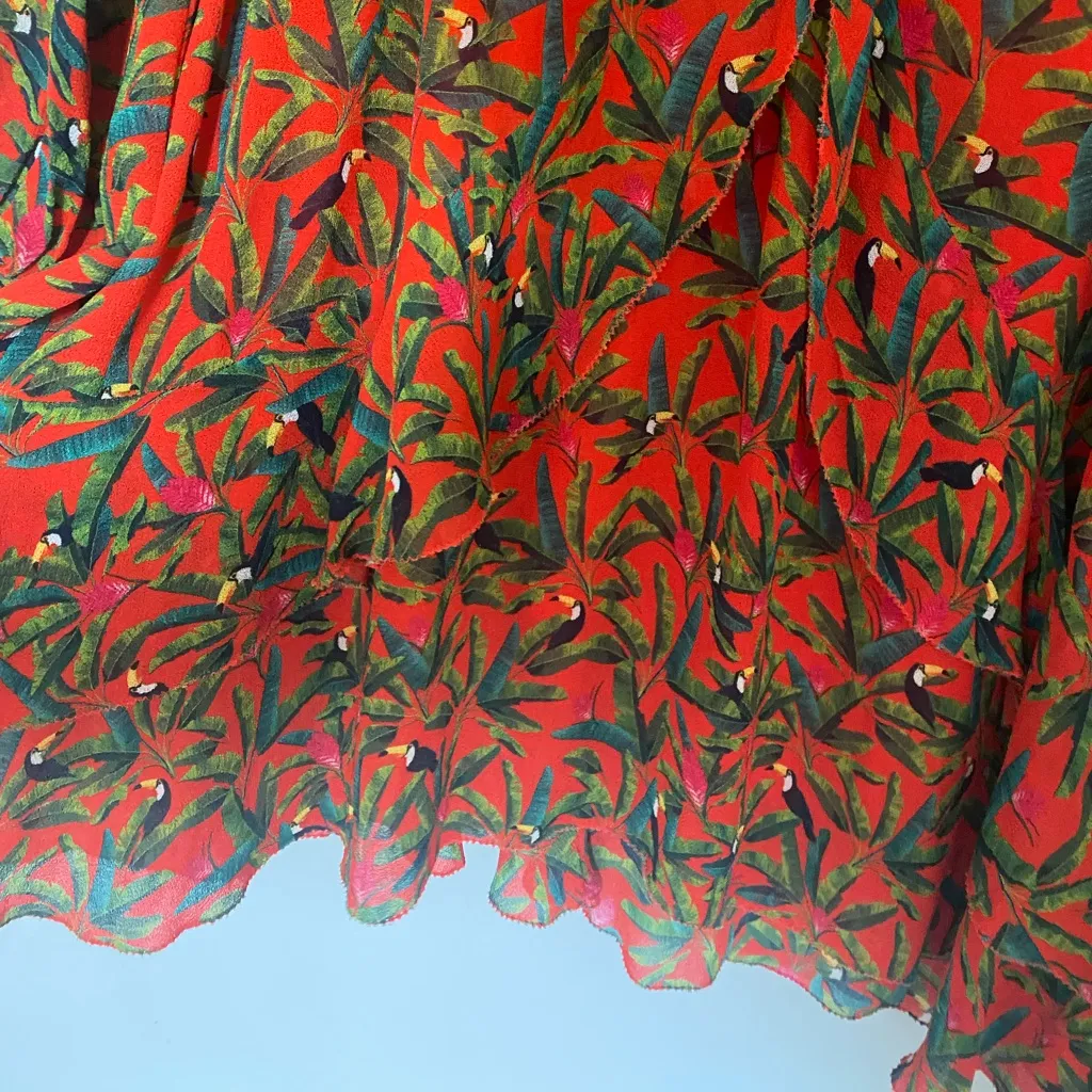 Farm Rio Tucano Paradise Red Long Sleeve Dress Size Large - Image 3