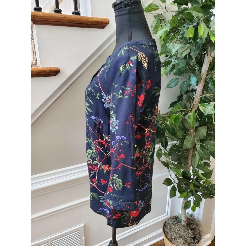 Fig Women's Blue Floral Polyester Henley Neck Long Sleeve Casual Blouse Size M - Image 6