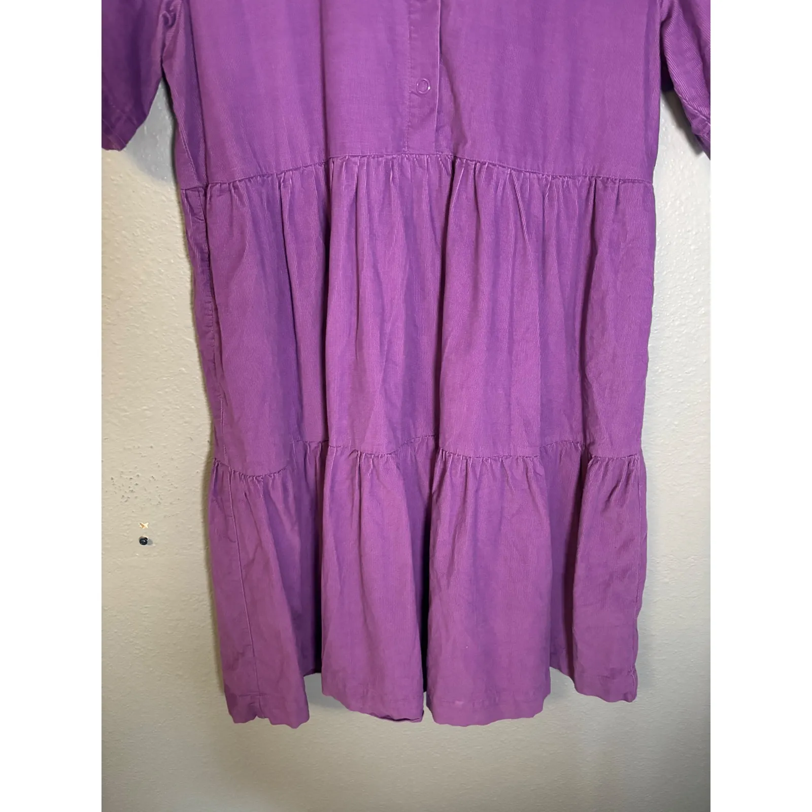 Gorman Purple Corduroy Tiered Shirt Dress Midi Pockets Size 12 Organic Cotton - Image 5