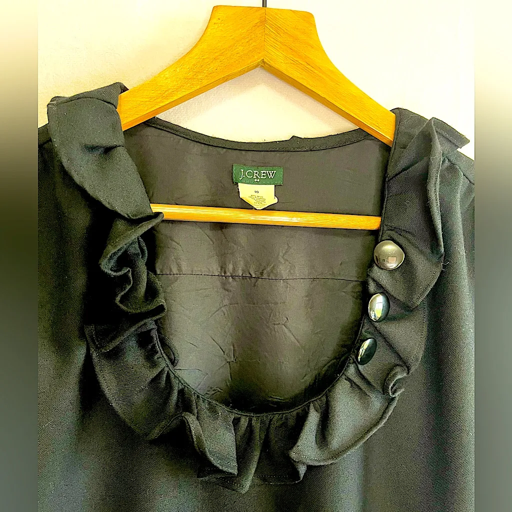 J. Crew Vintage Phoebe Wool Blend Dress Black Ruffle Detail Women’s Size 10 - Image 4