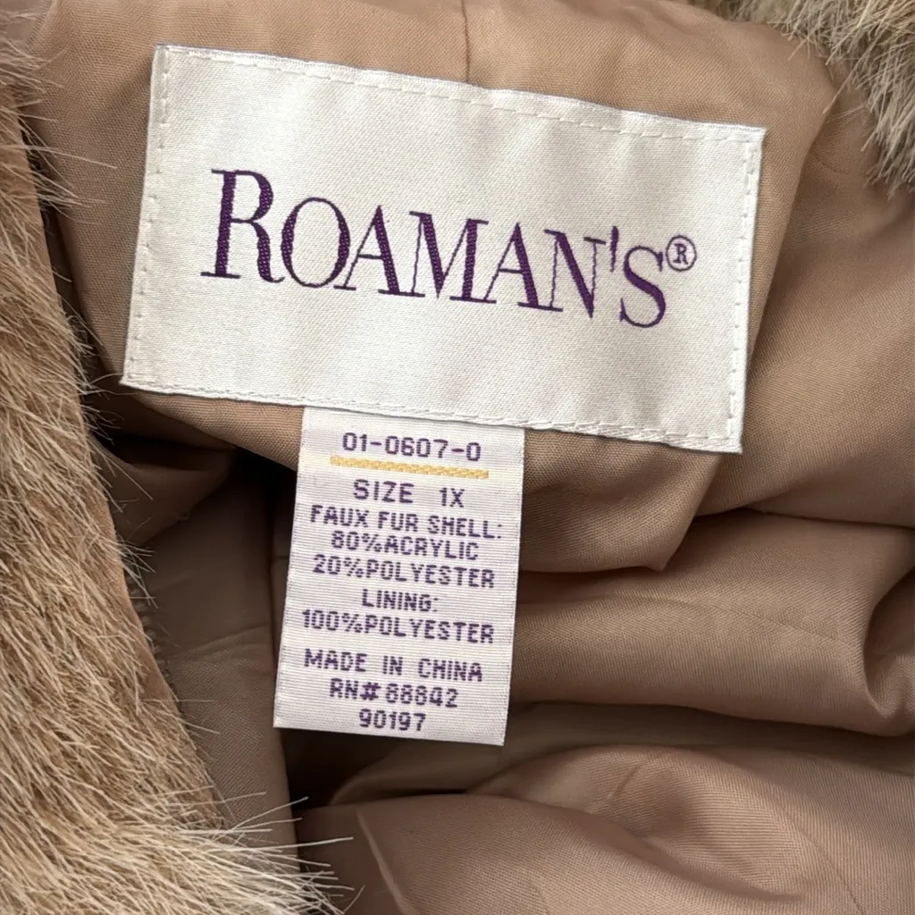 Vintage 90s/Y2K Roaman’s Blonde Tan Zip Up Faux Fur Coat Size 1X - Image 4
