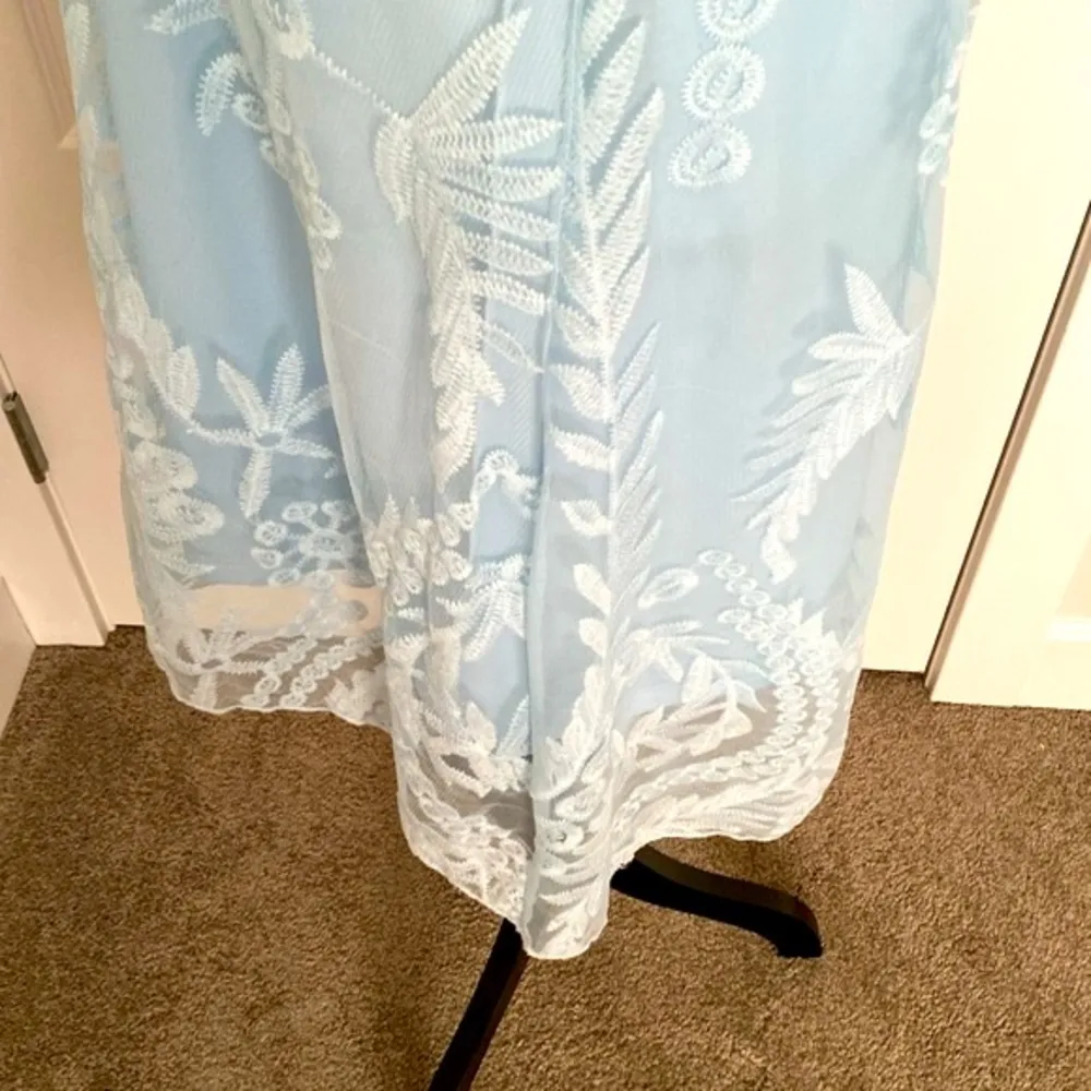 Miami| Sky blue baby doll dress w/ lace overlay.  Spaghetti straps w/ razorback - Image 5