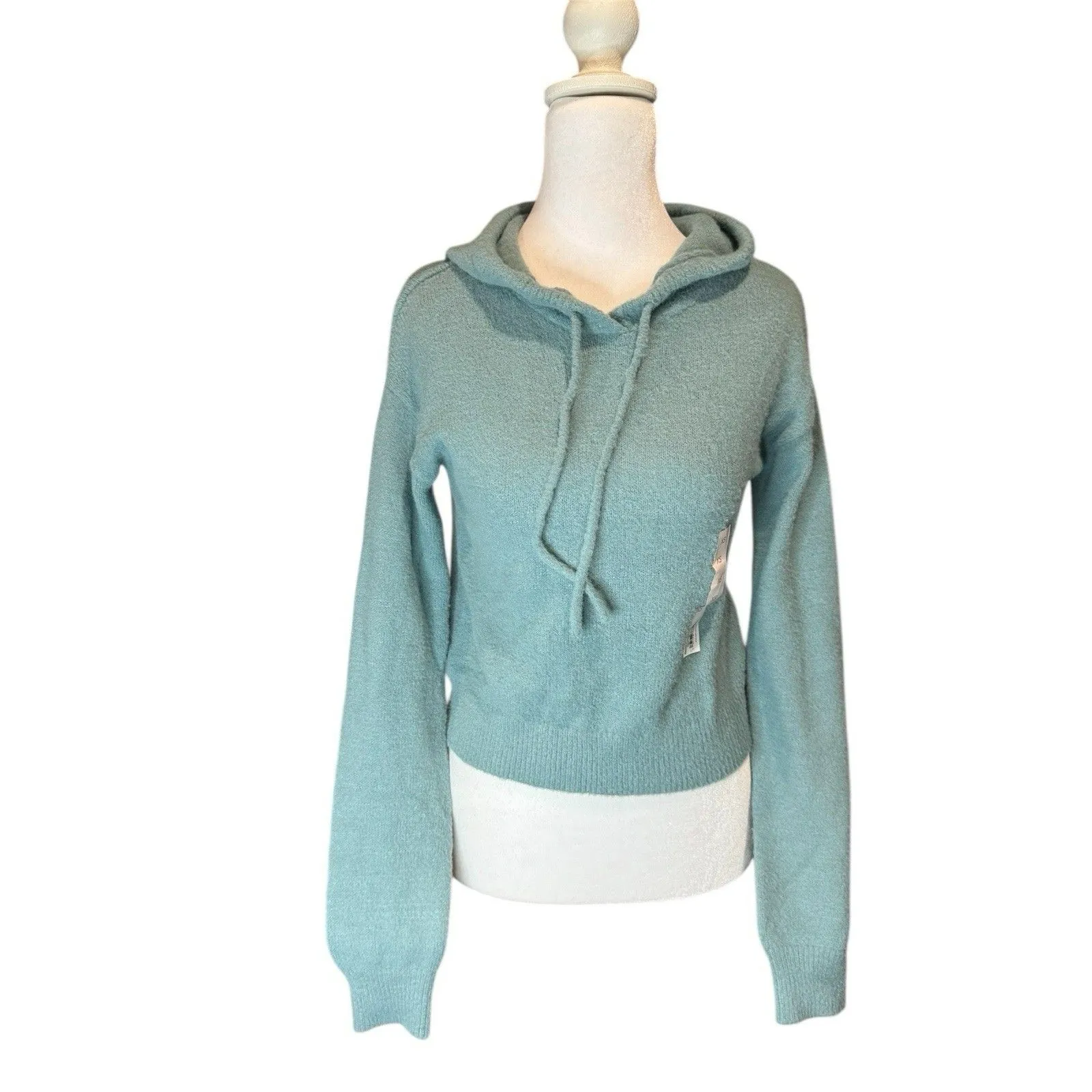 SO Juniors Hoodie XS Blue Eyelash Plush Yard Loungewear Crop Hooded Womens NWT - Image 2