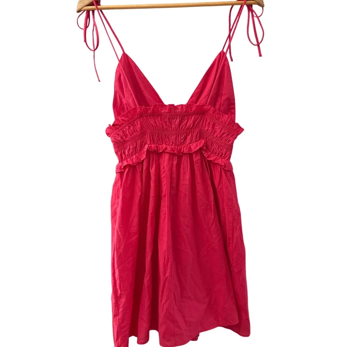 Zara Ruffled Babydoll Scrunched V-Neck Mini Dress Fuchsia Pink Size XS‎ - Image 4