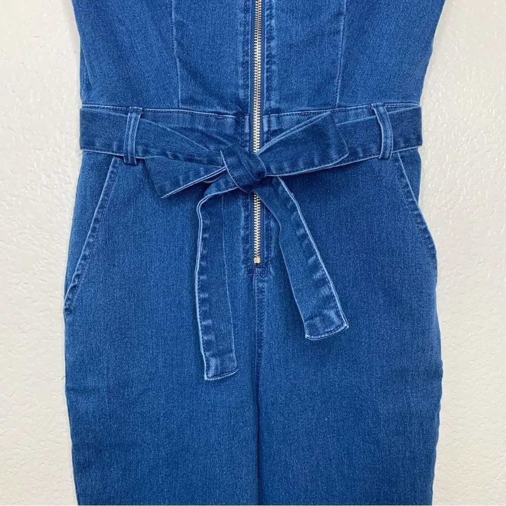NWOT Haute Monde Zip Up Front Denim Short Sleeves Bodycon Jumpsuit - Image 5