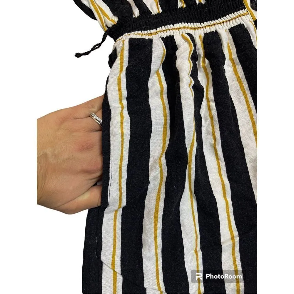NEW Who What Wear Black White Yellow Striped Wide Leg Jumpsuit Sz Small Pockets - Image 7