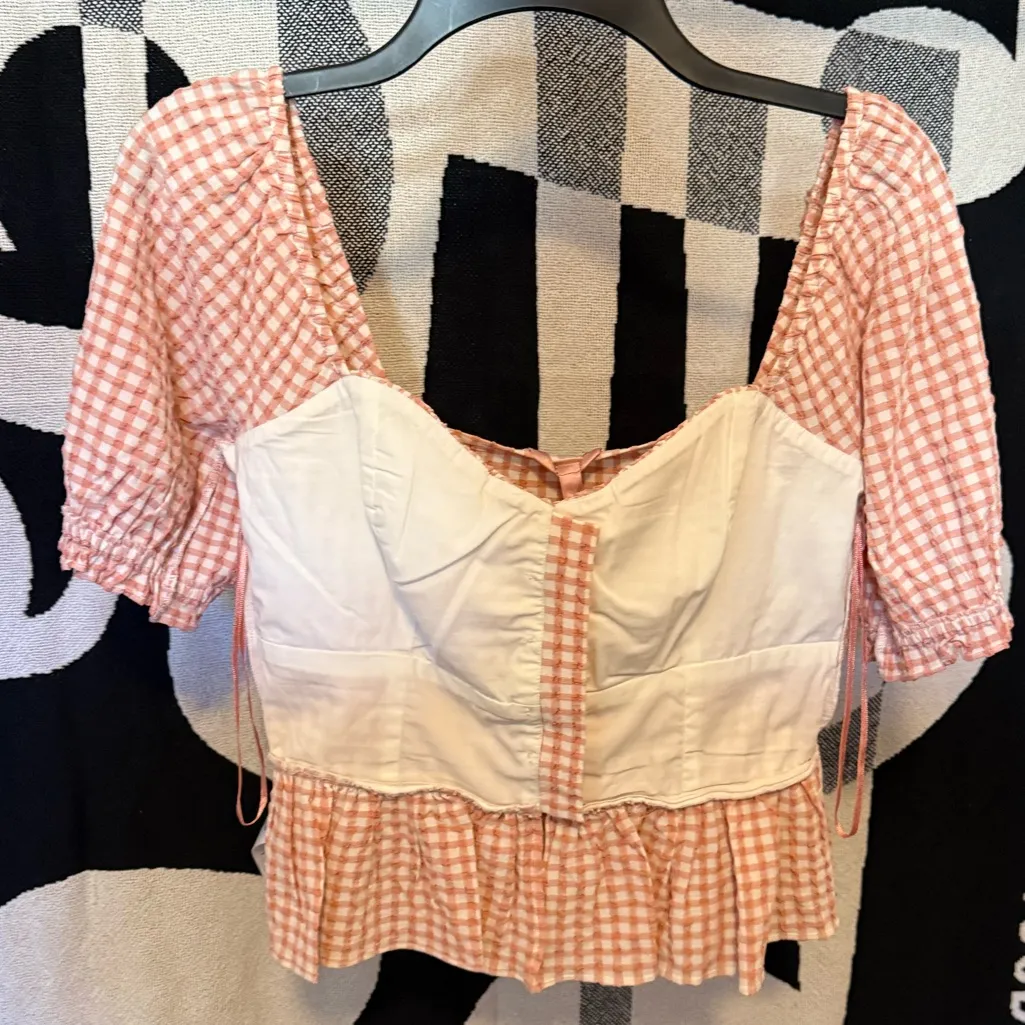 Guess  orange Checkered Blouse - Image 6
