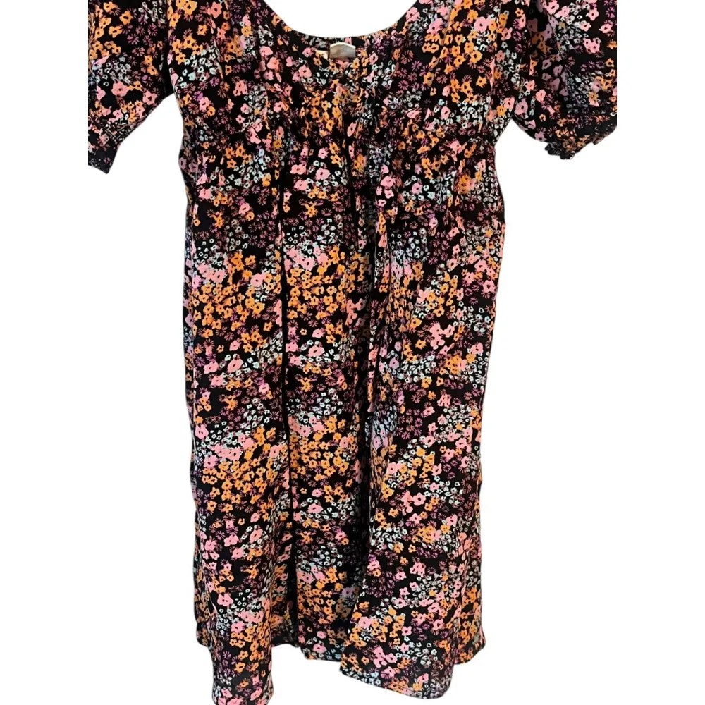 Roxy Mini Dress Womens Juniors Size XS Floral Short Puff Sleeve Slouch V Neck - Image 3