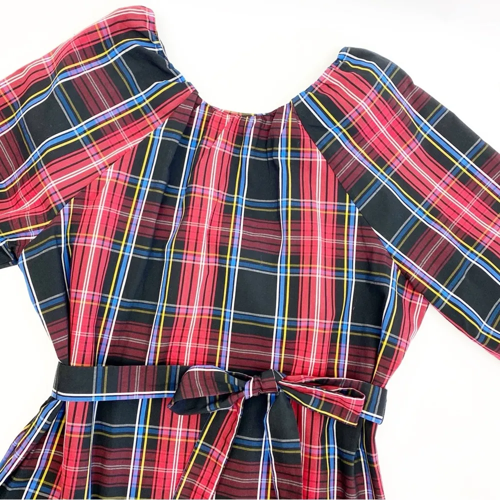 Draper James RSVP Long Sleeve Tiered Bow Back Dress Holiday Plaid Ruffle Belted - Image 9