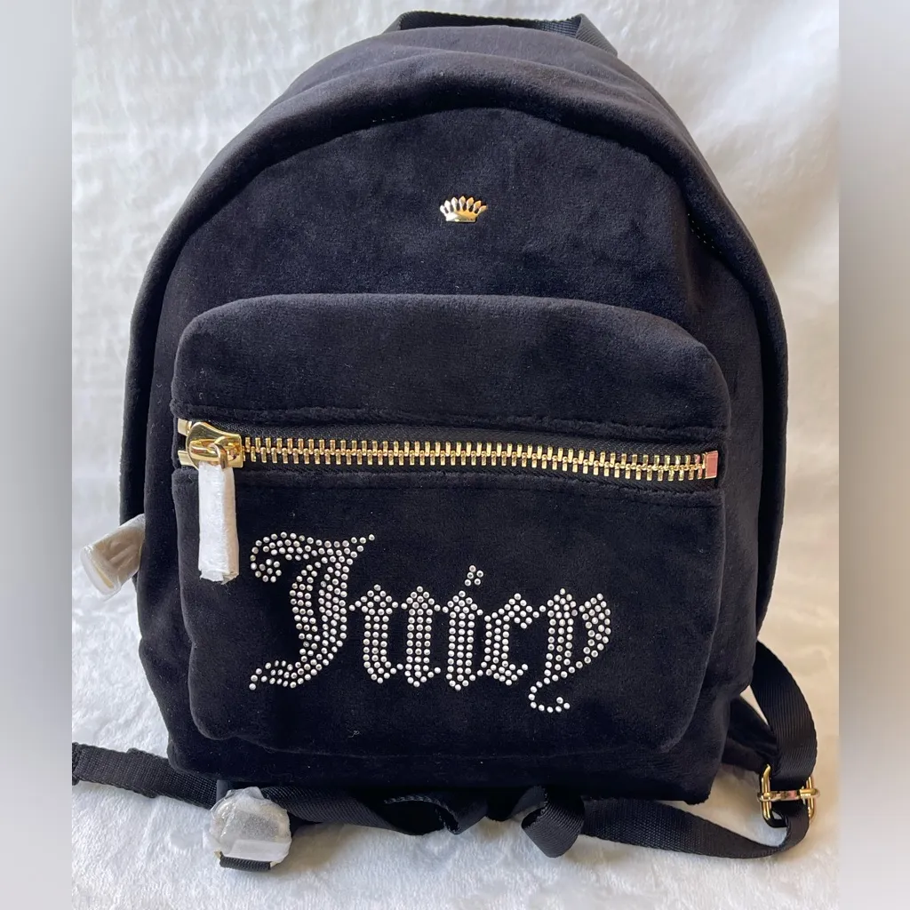 Juicy Couture Bel Air Bijoux Luxe Velour Mini Backpack in Black/Golden  Accents - Image 2