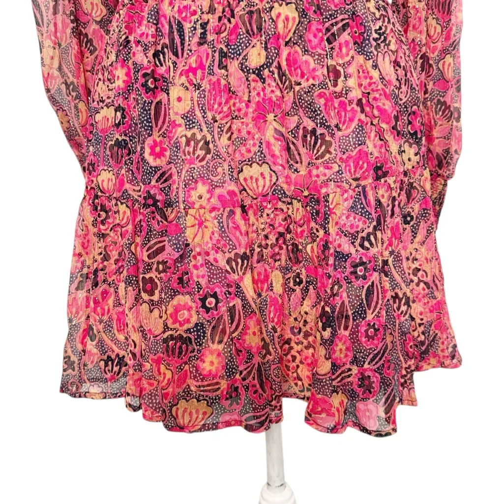 A.L.C. SILVIE METALLIC SILK BLEND FLORAL SMOCKED DRESS SZ 4 - Image 9
