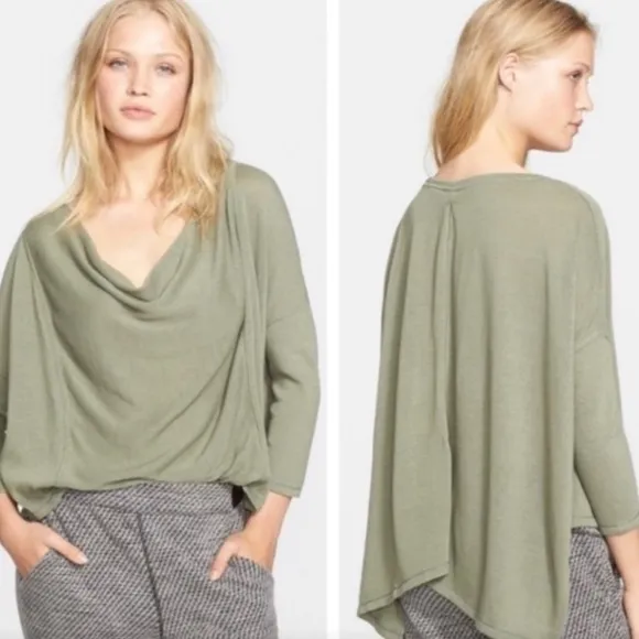 Free People WE THE FREE Lucky Day Tee Top Olive Green Oversized XS NEW - Image 2