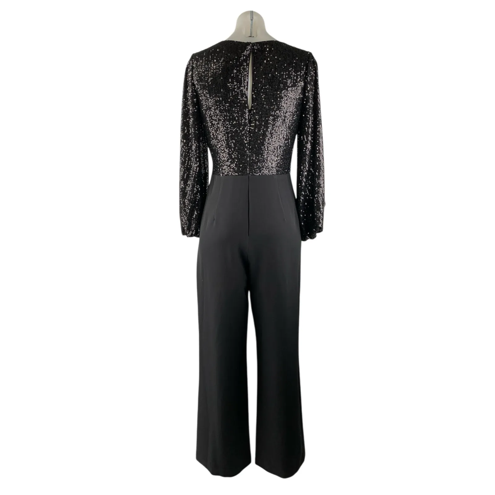 Ever New Black Sequin Long Sleeve V Neck Pleated Wide Leg Wrap Romer Jumpsuit S - Image 3