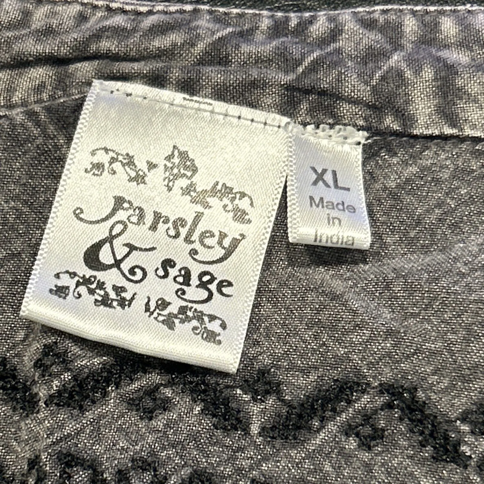 Parsley & Sage Top Womens XL Gray Black Embroidered Shirt Witchy Boho Chambray - Image 2