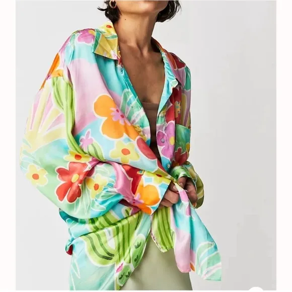 SPELL Margi Happy Hour Printed Button Front Tunic‎ Small Pink - Image 11