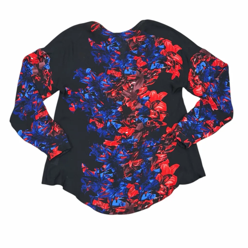 Parker Silk Black and Blue Floral Blouse - Image 3