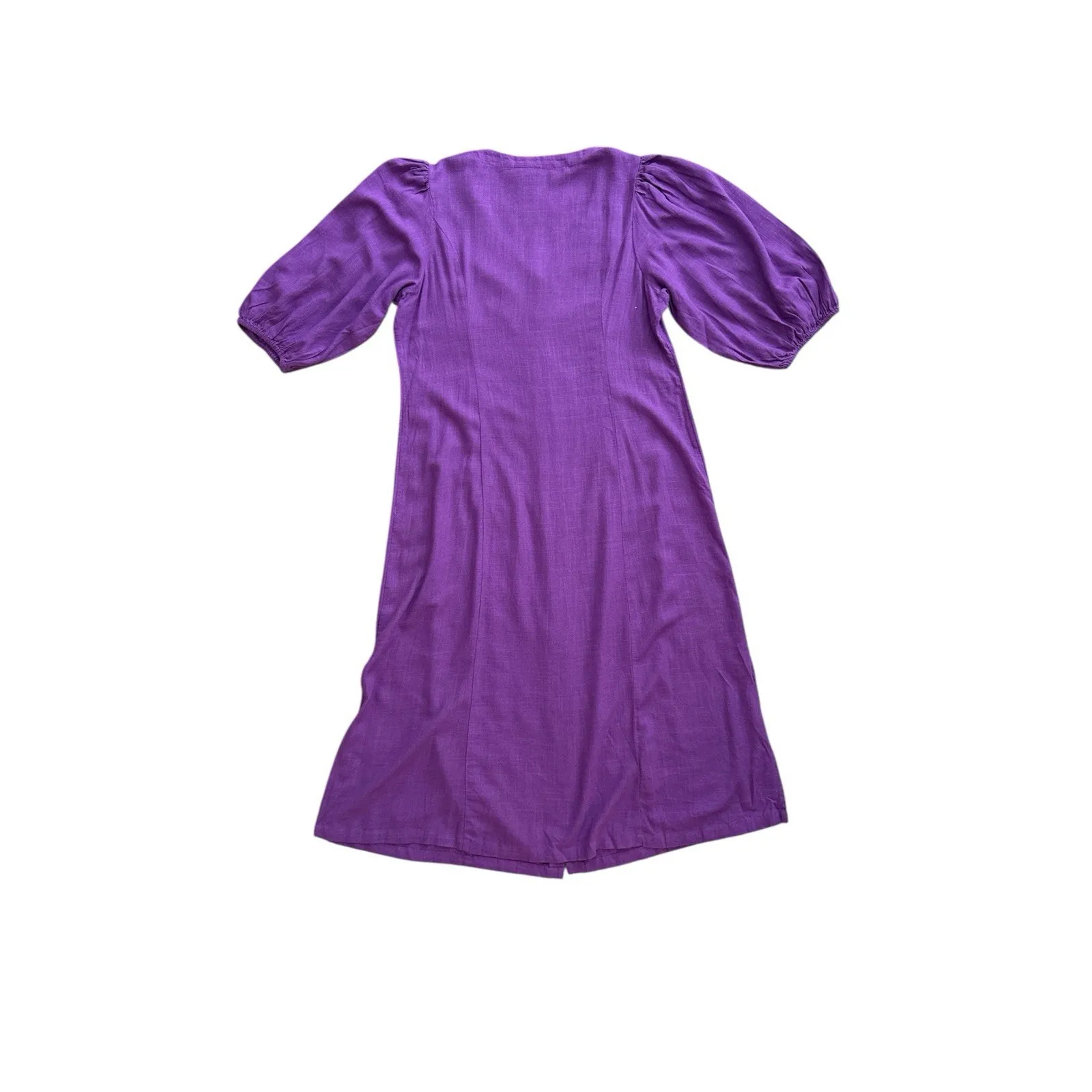 J.‎ Jill Viscose Linen Blend Midi Dress Purple Puff Sleeve Button Small Petite Size undefined - Image 6