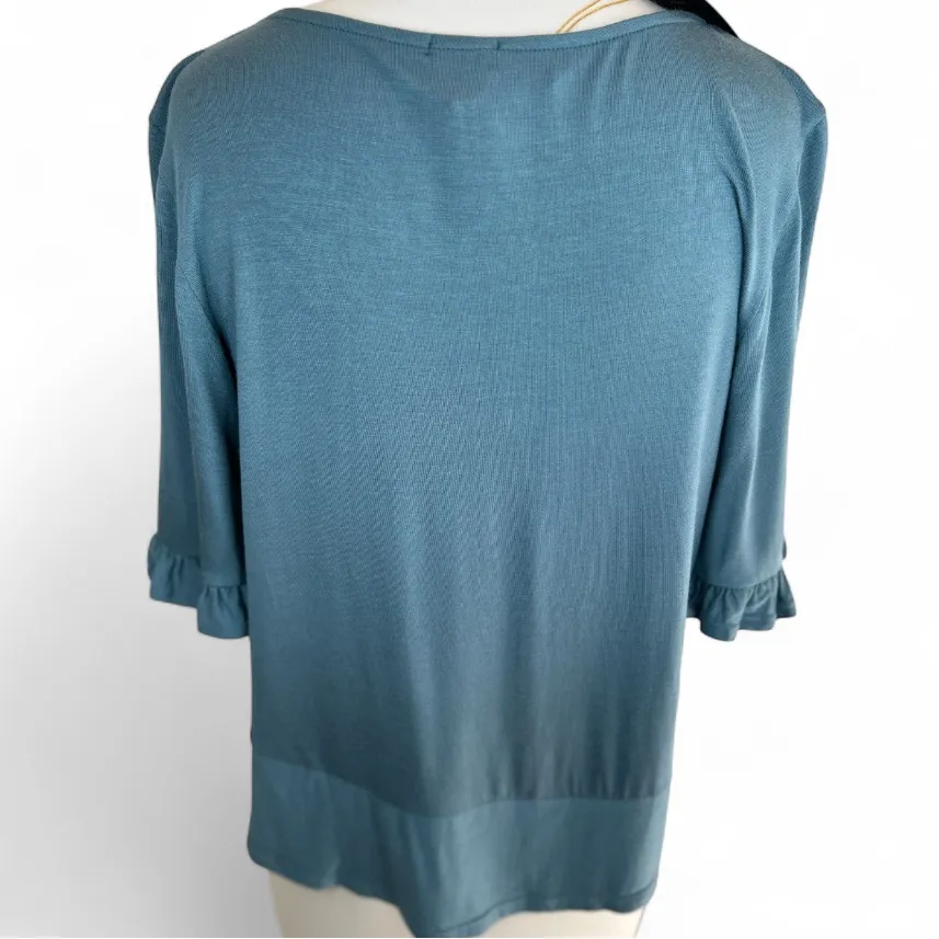 W5 Blue Teal Ruffle Sleeve Blouse Women’s Medium NWT - Image 3