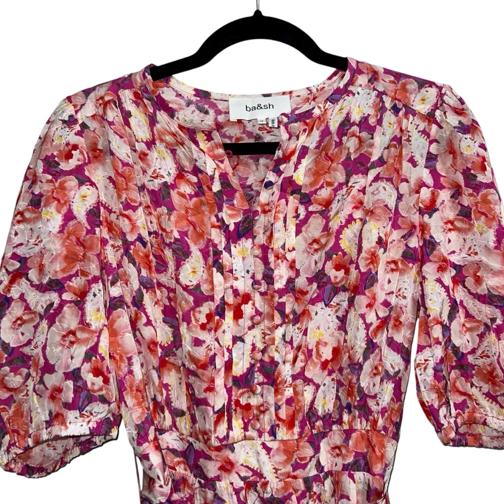 NEW NWT BA&SH Diamond Dress In Fuchsia Floral Print - Image 4