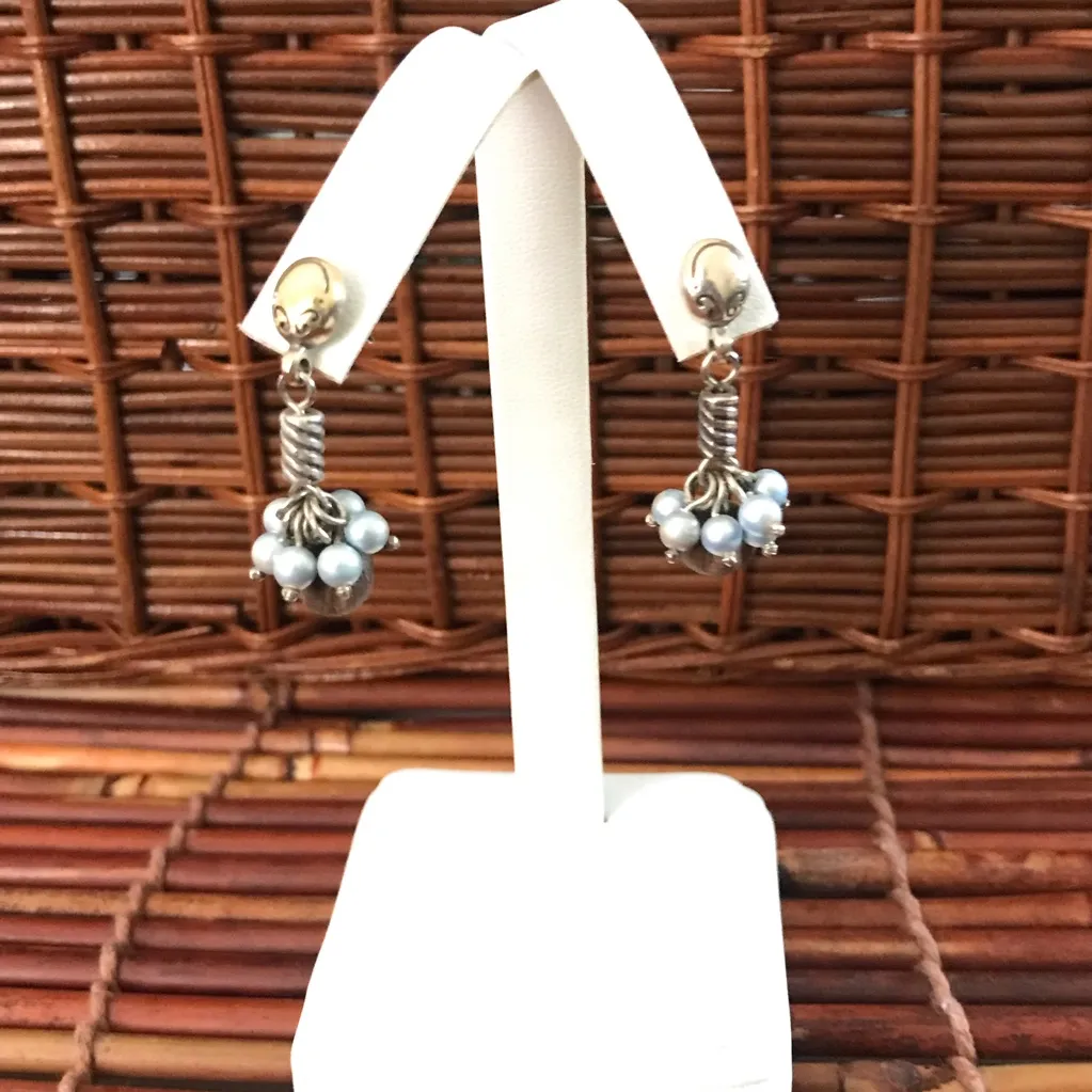 Brighton Dangle Faux Pearl & Wood Bead post Earrings - Image 2