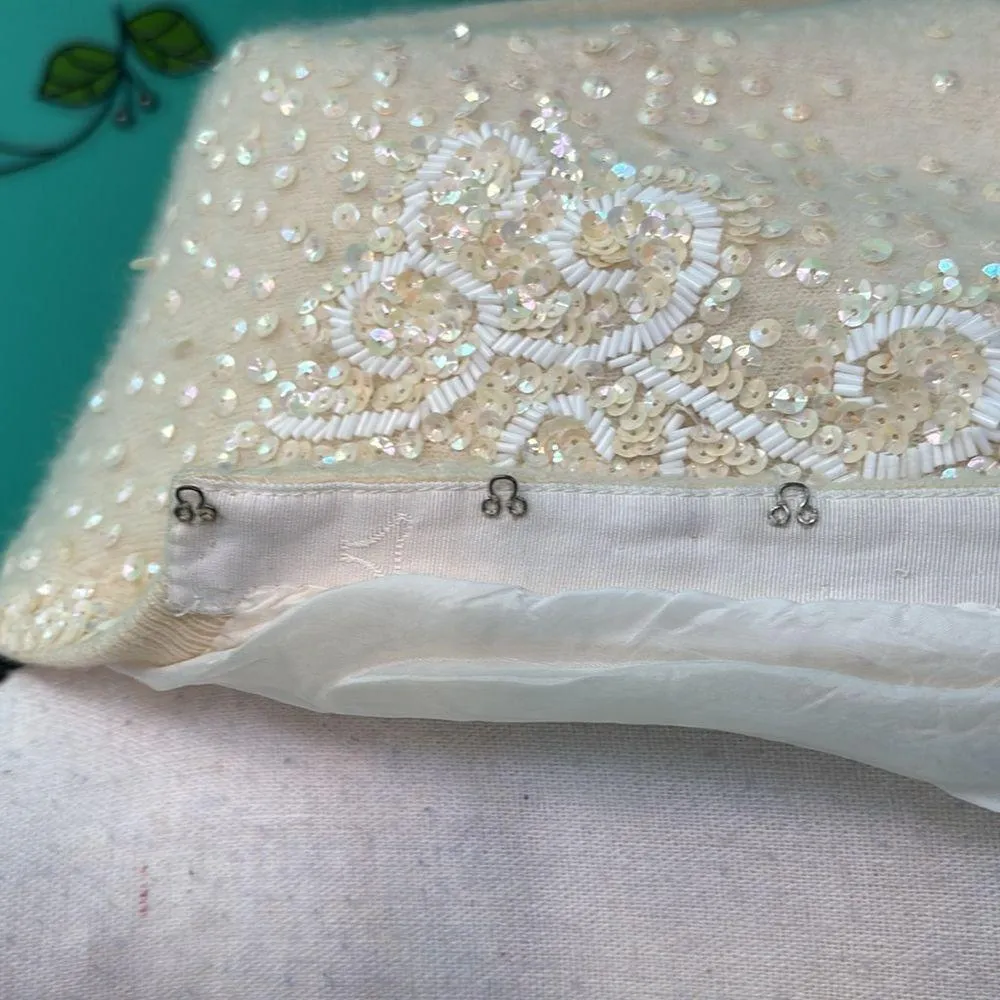 WIEBOLDTS 1940s Beaded & Sequins Cardigan Sweater White Size undefined - Image 9