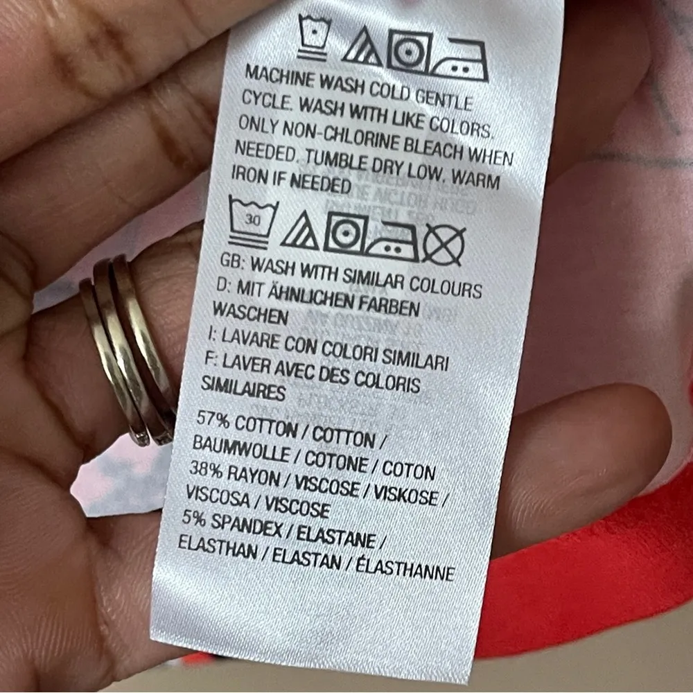 DENIM & CO | Red Floral Print 3/4 Length Sleeve T-shirt Sz S - Image 4