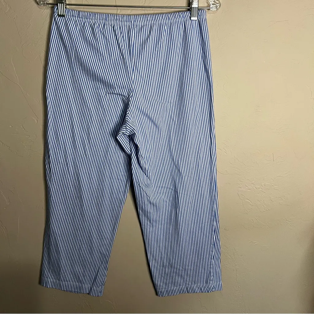 Lauren Ralph Lauren Bingham Knit Monogram Jersey Cropped Blue Striped Pajama Set - Image 9