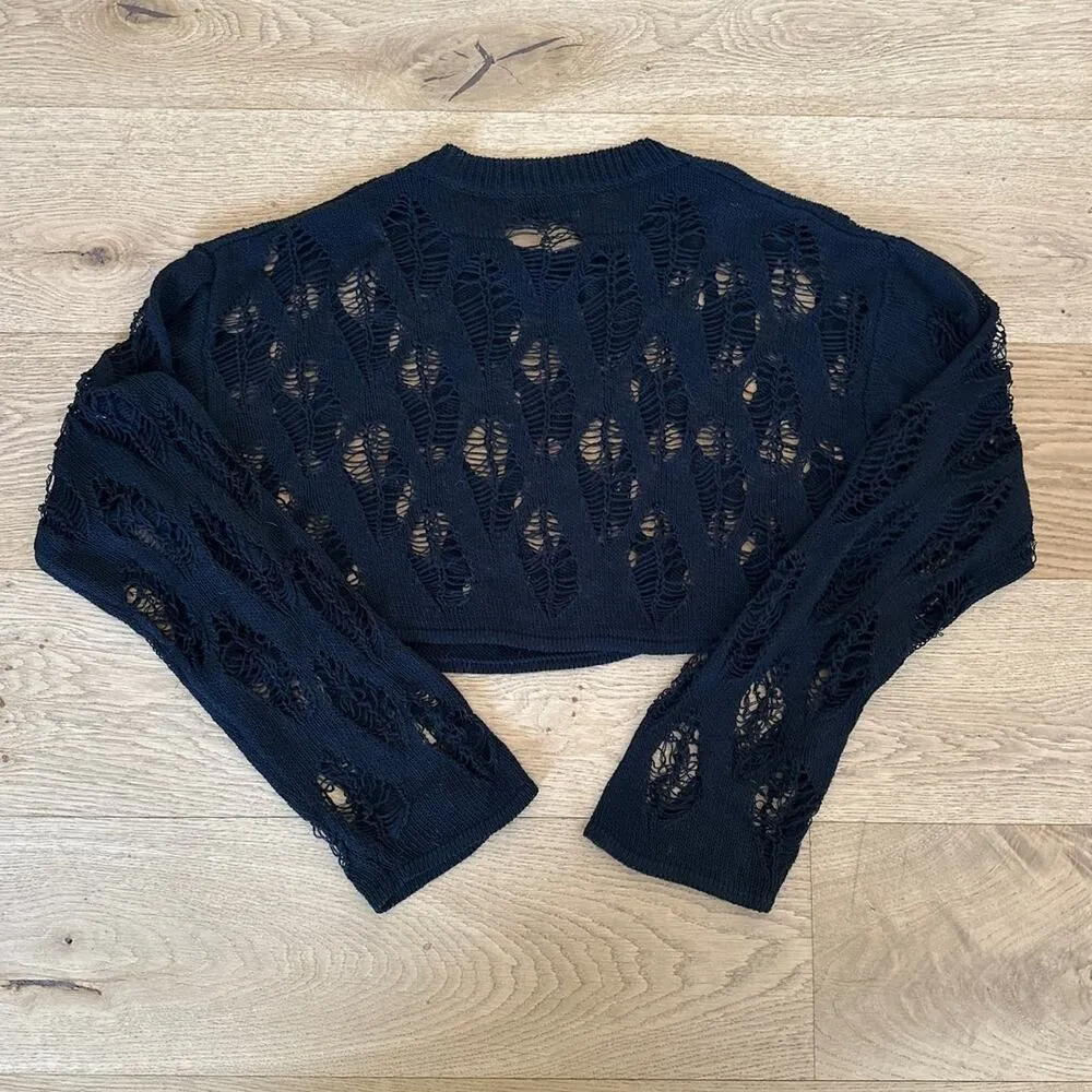 Edikted  - Clover Slashed Crop Sweater in Black - Image 4