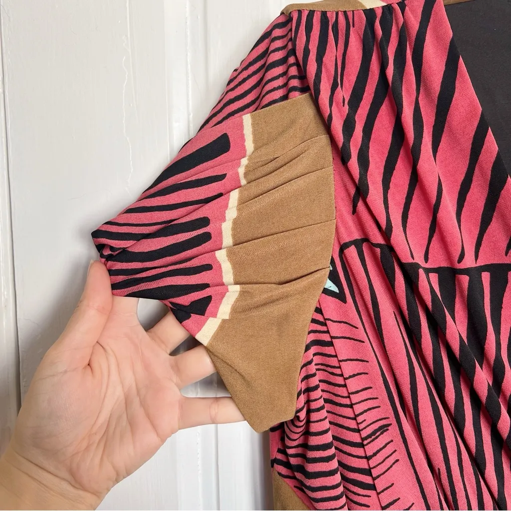 Tibi • Faux Wrap Jersey Dress red graphic tropical print draped knit cocktail - Image 7