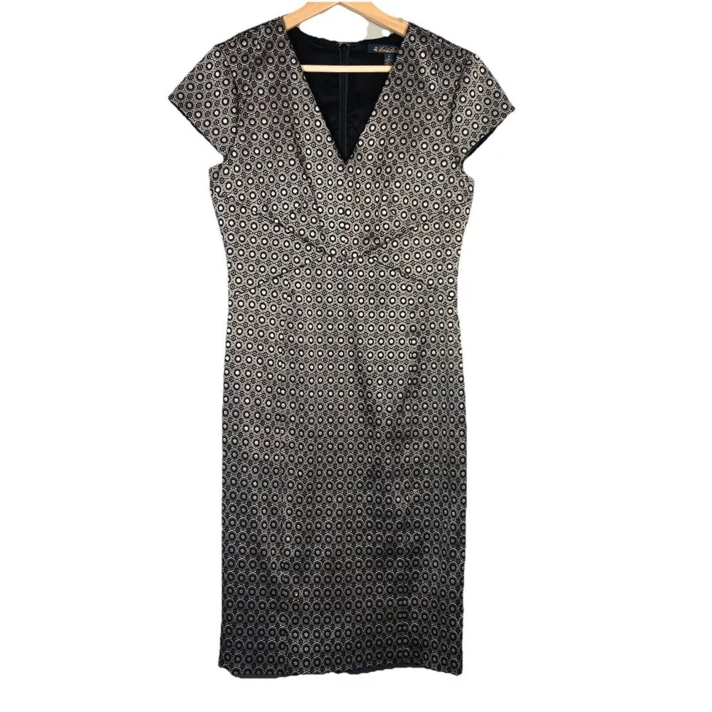 Brooks Brothers Sheath Dress Black Silver Geometric Star Jacguard Size 6 Office - Image 3