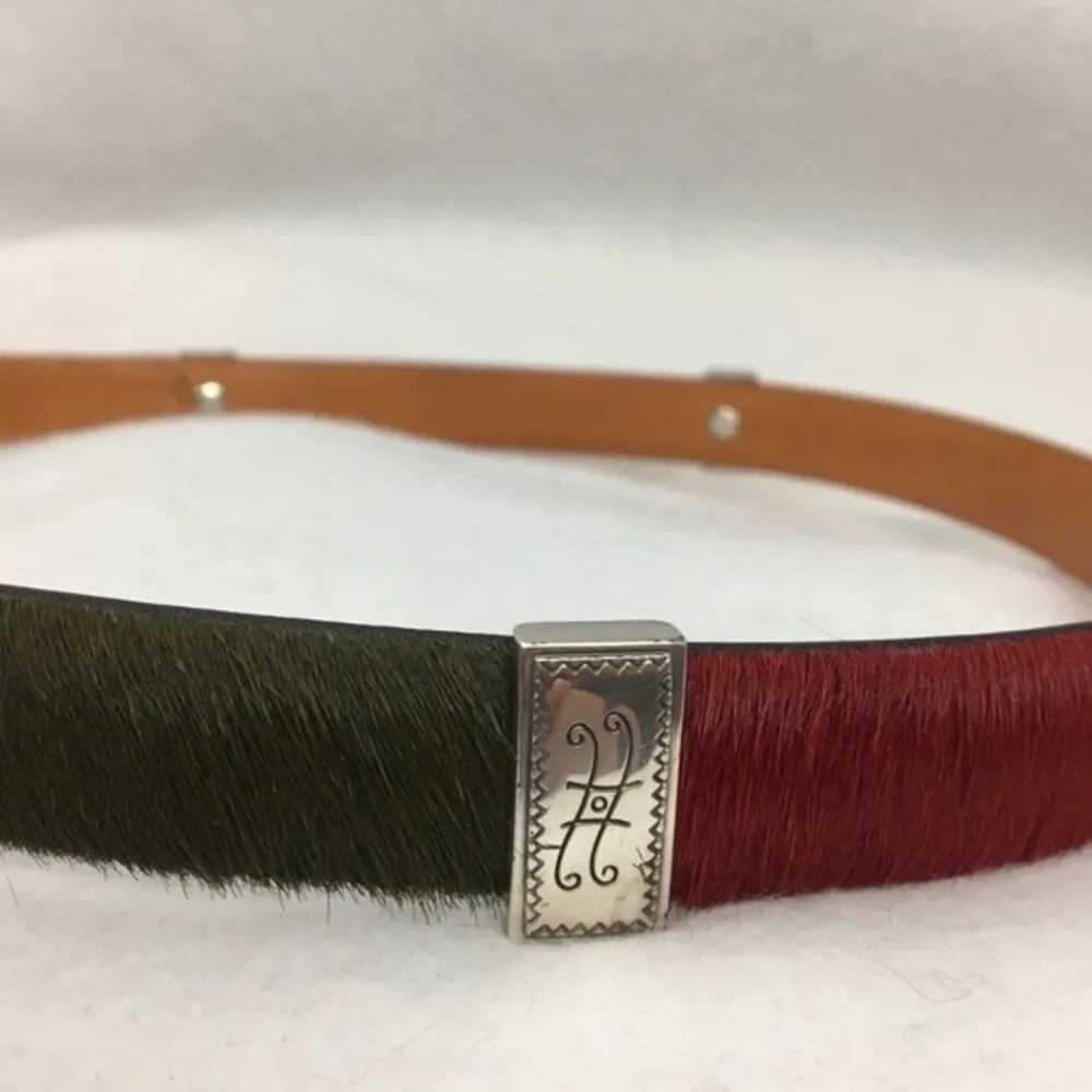 Brighton Pony Hair Black & Silver Metallic Concho Leather Belt M - Image 6