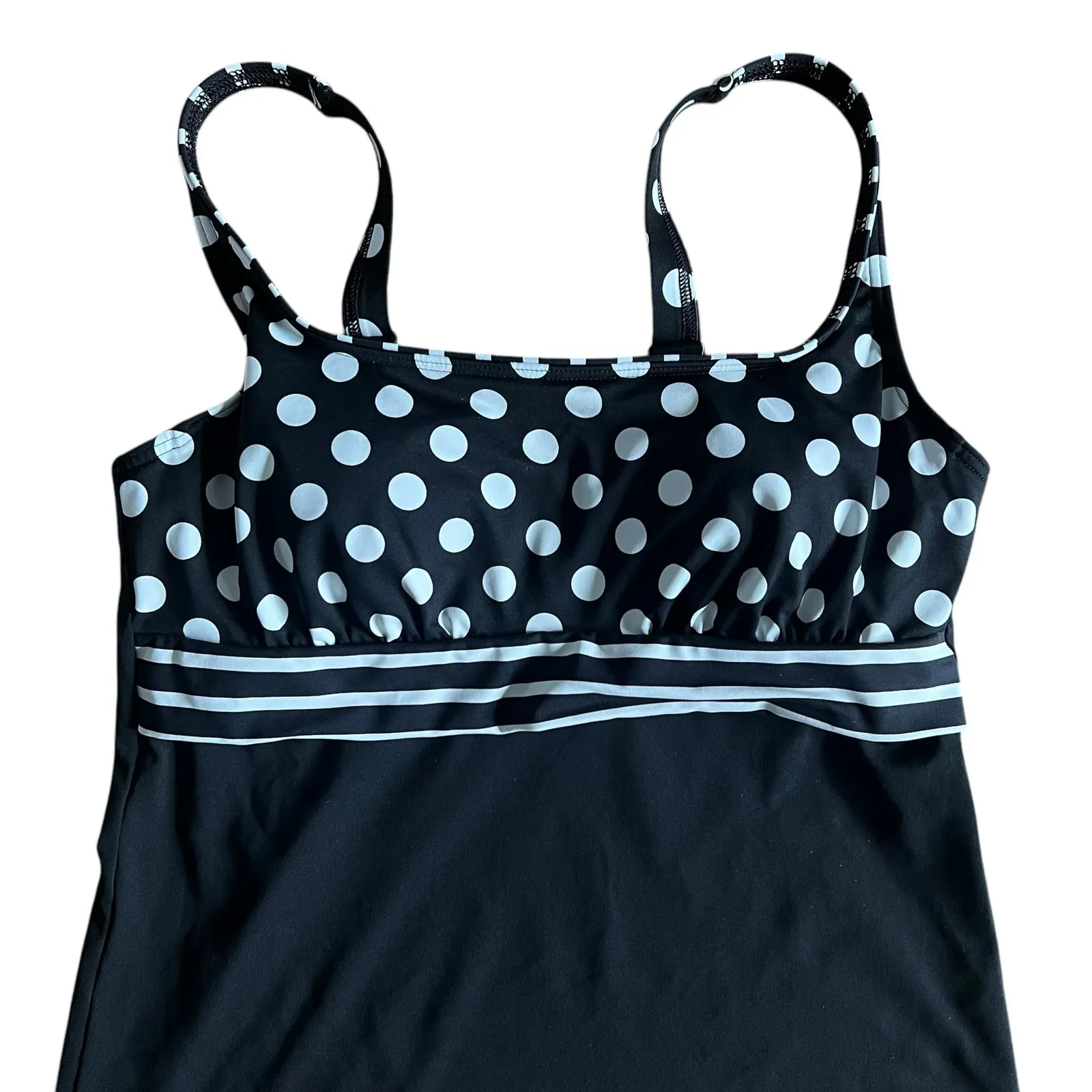Lands End Womens Black White Polka Dot Swim Tank Tankini Top Size 8 L - Image 2
