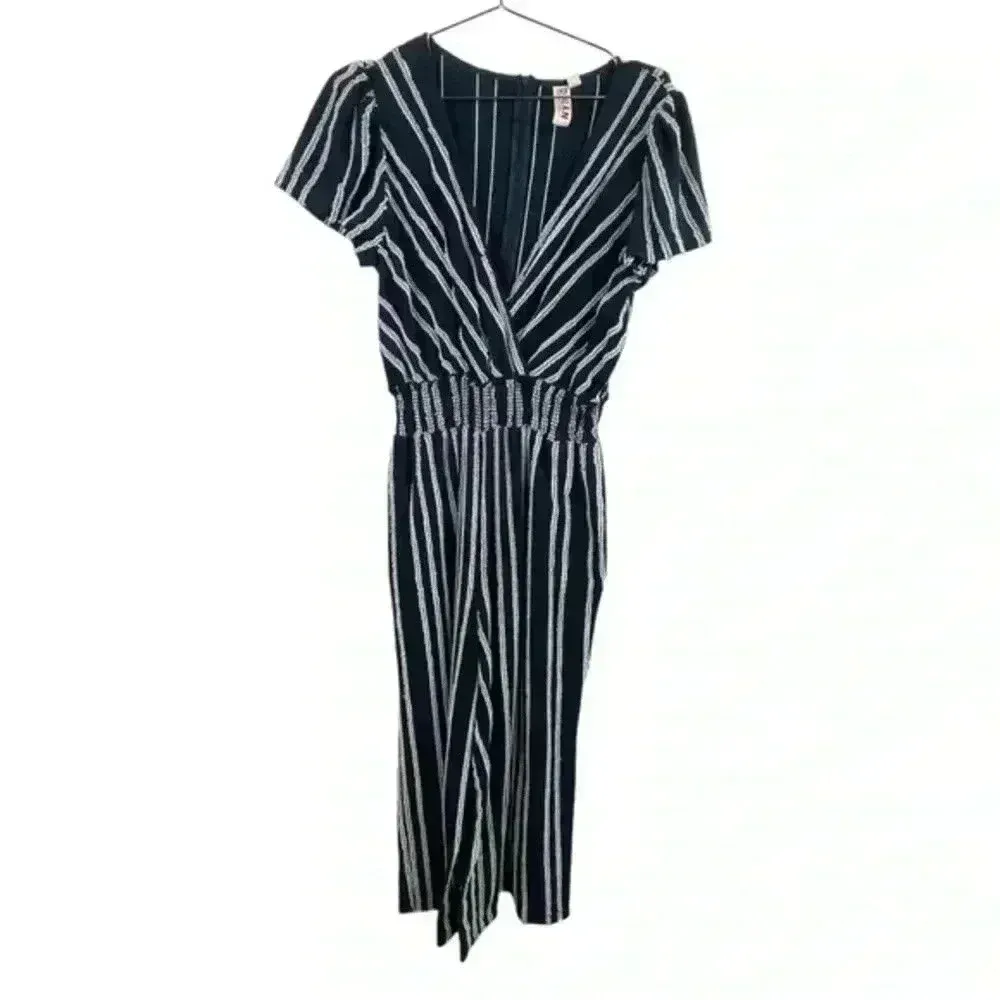 Anthropologie Dolan Navy Striped Canovas Cotton Wide‎ Leg Jumpsuit - Image 2