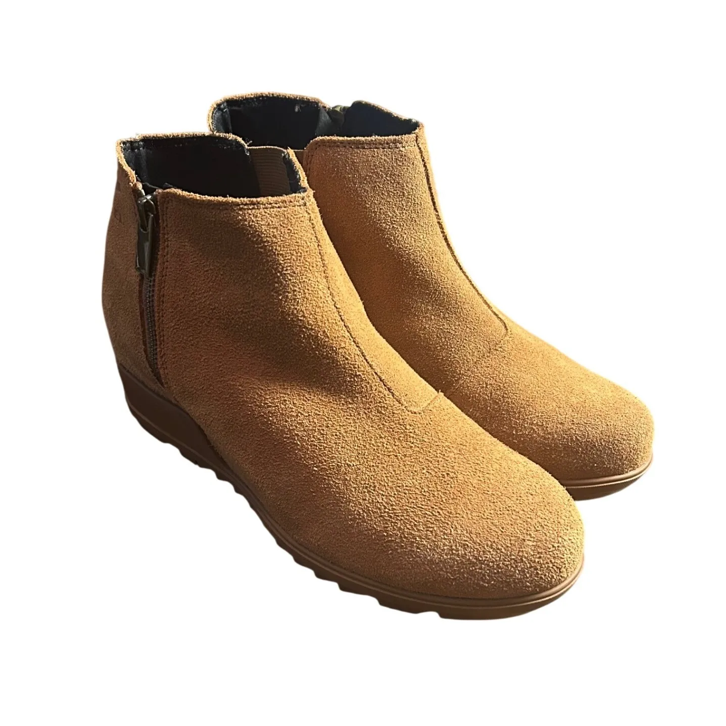 Sorel Evie Side Zip Bootie Ankle Boots Tan Suede Wedge Sz 11 Fall Winter Casual - Image 2