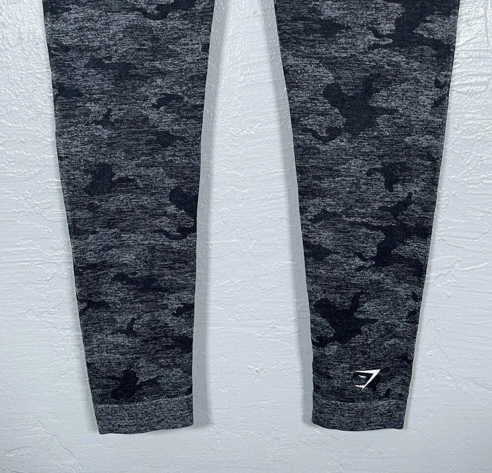 Gymshark Women M Gray Black Camo Adapt Seamless Leggings High Waisted Athleisure - Image 6