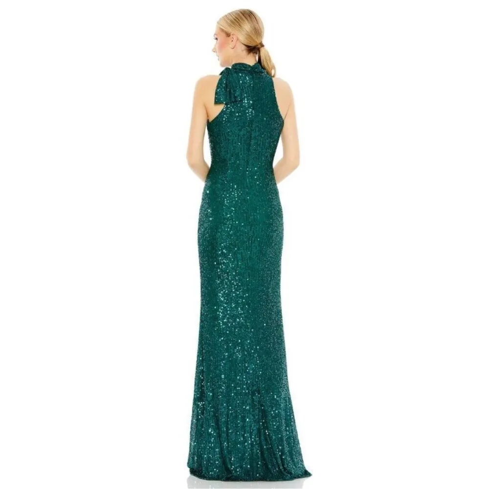 NEW Mac Dugal Ieena Sequined Soft Tie Halter Neck Column Gown Teal Green Sz 14 - Image 3
