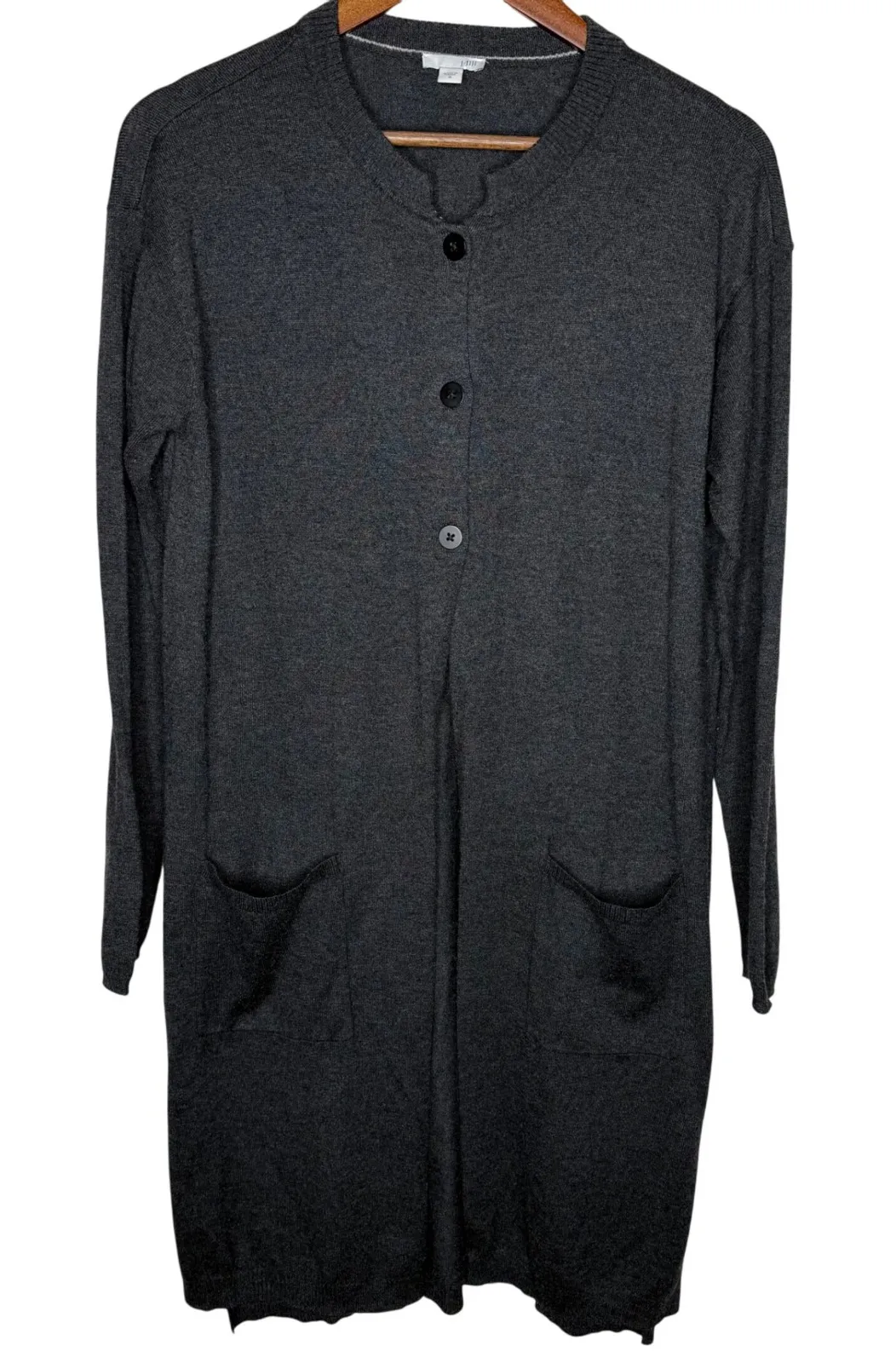 J. Jill Women's Gray Wool Blend Long Sleeve Knit longline Duster Pockets Sz M Size M - Image 1