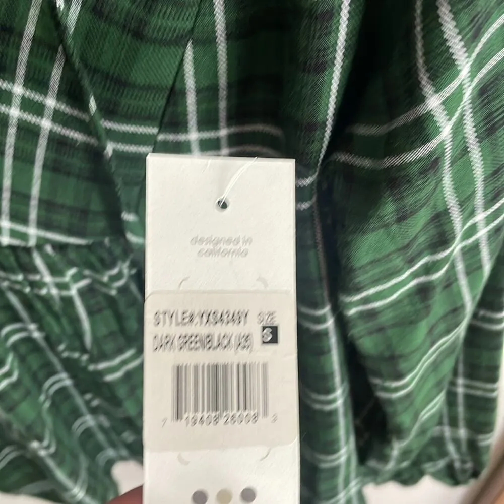 Three Dots Mason Plaid Long Sleeve Blouse Dark Green - Image 12