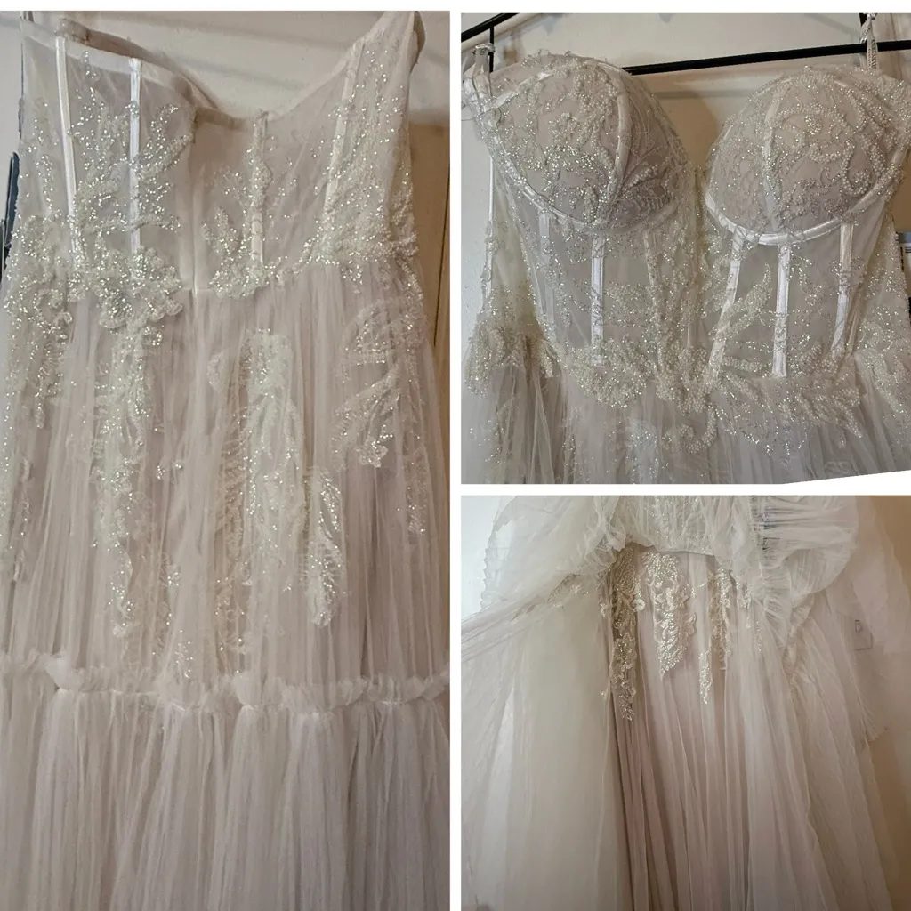 Andrea & Leo Strapless Lace wedding dress in white and nude Size 10 - Image 8