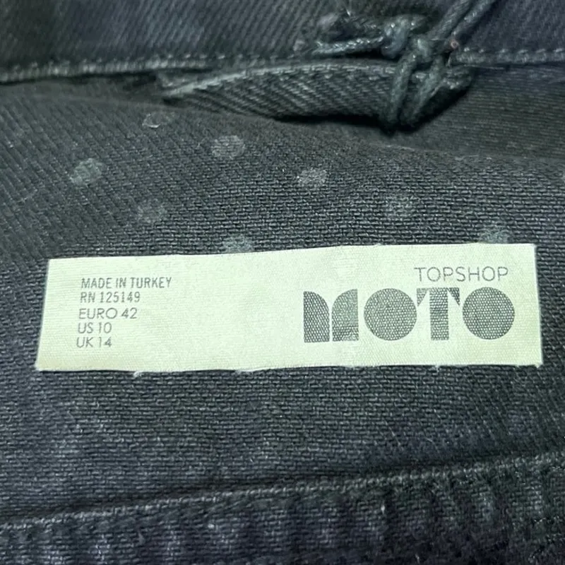 Topshop Black Rhinestone Embellished Button Denim Jeans Moto Coat Jacket Size 10 - Image 5