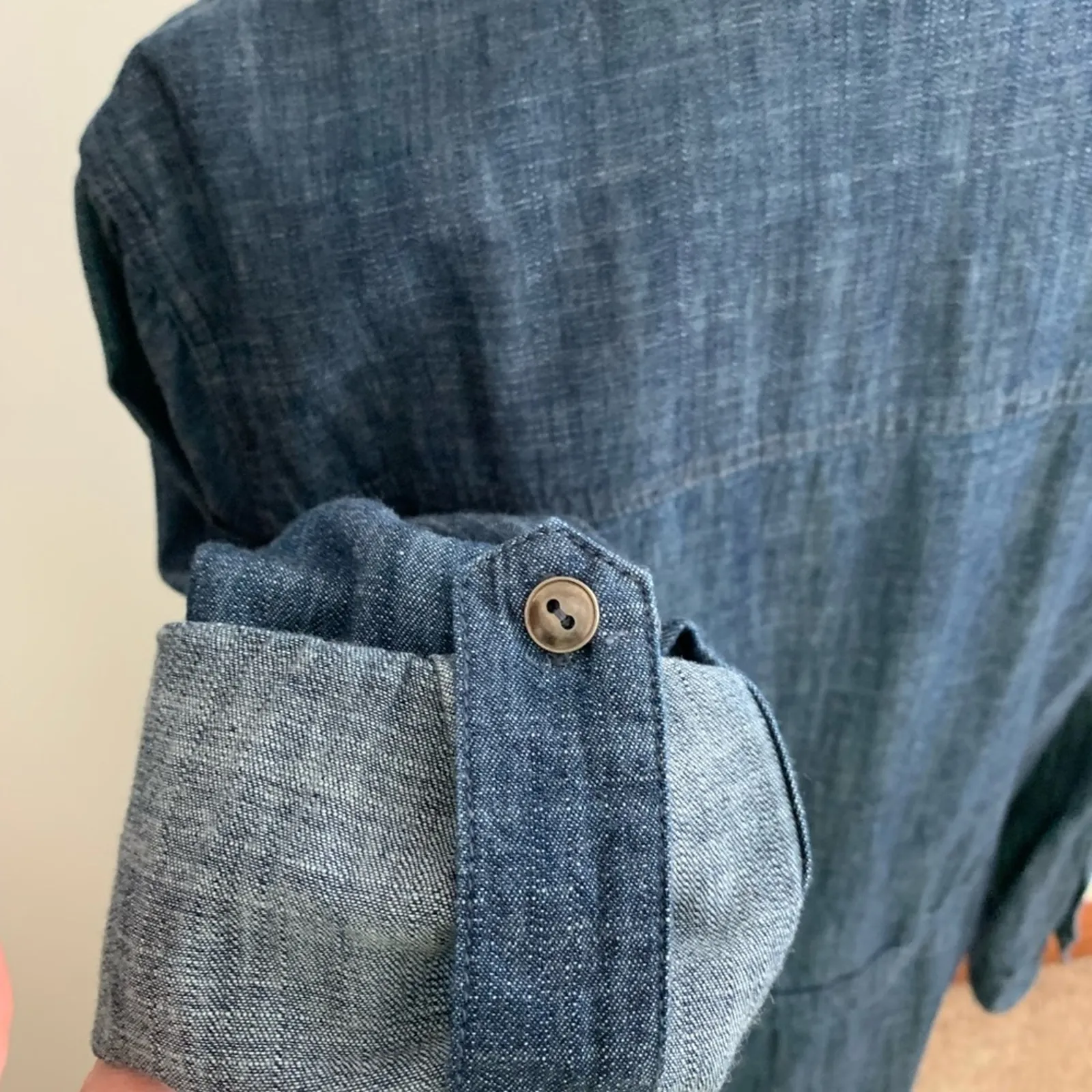 CJ Banks Blue Chambray Denim Look Shirtdress Button Front Drawstring Tab Sleeves Size 14W - Image 4