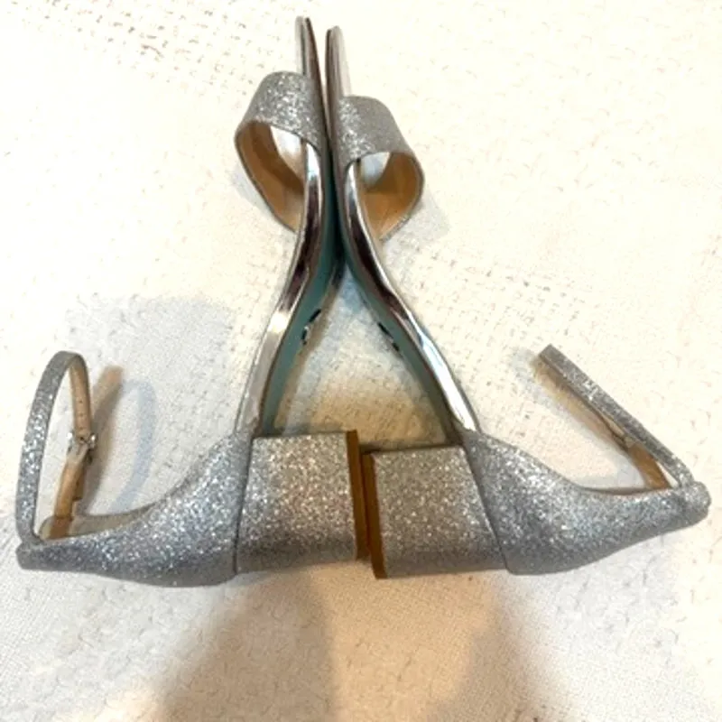 Blue by Betsey Johnson MIRI 8.5 silver glitter heeled sandal 3068 - Image 8