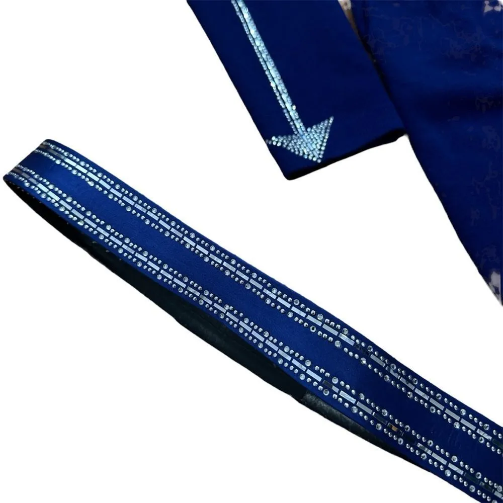 ST. JOHN Size 14 Royal Blue Made In USA Rhinestone Trimmed Knit Jumpsuit Pockets - Image 4