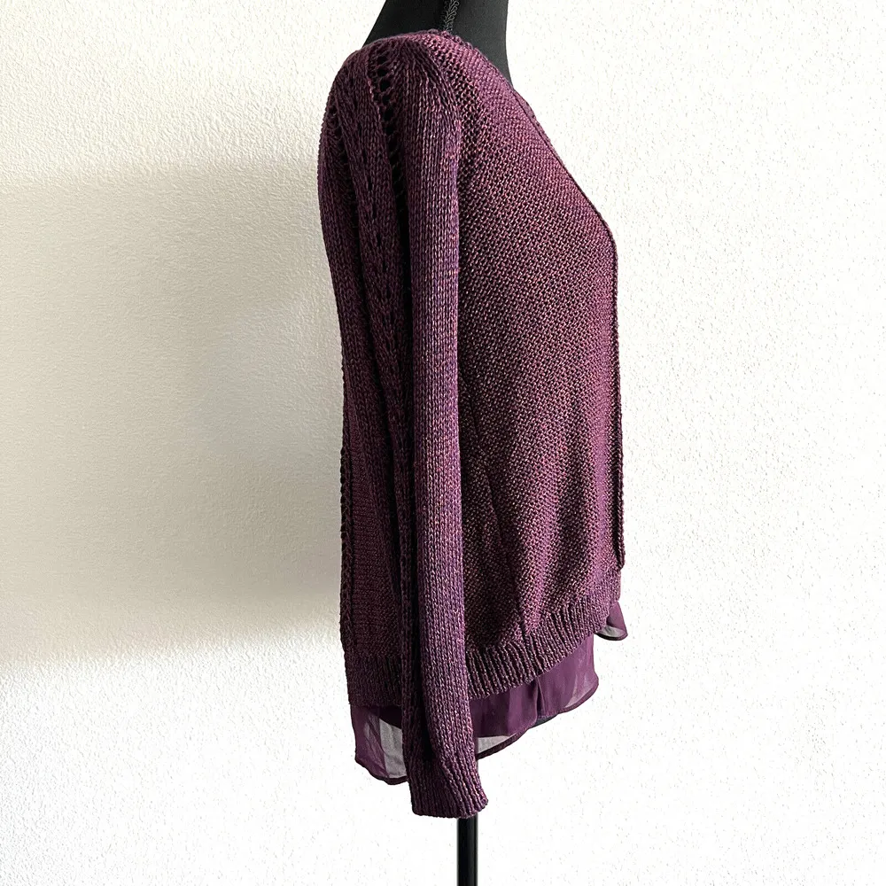 Lucky Brand Lined Sweater Womens Small Purple Metallic Back Slit Open Knit - Image 5