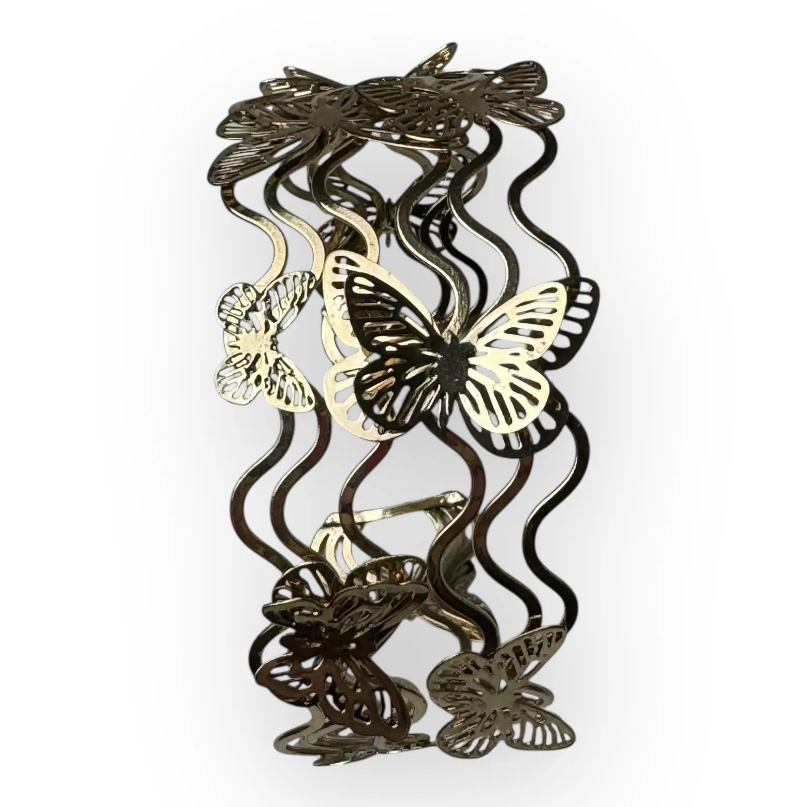 Vintage Y2K Gold 3D Butterfly Arm Cuff Bracelet Adjustable Upper Arm Jewelry - Image 4