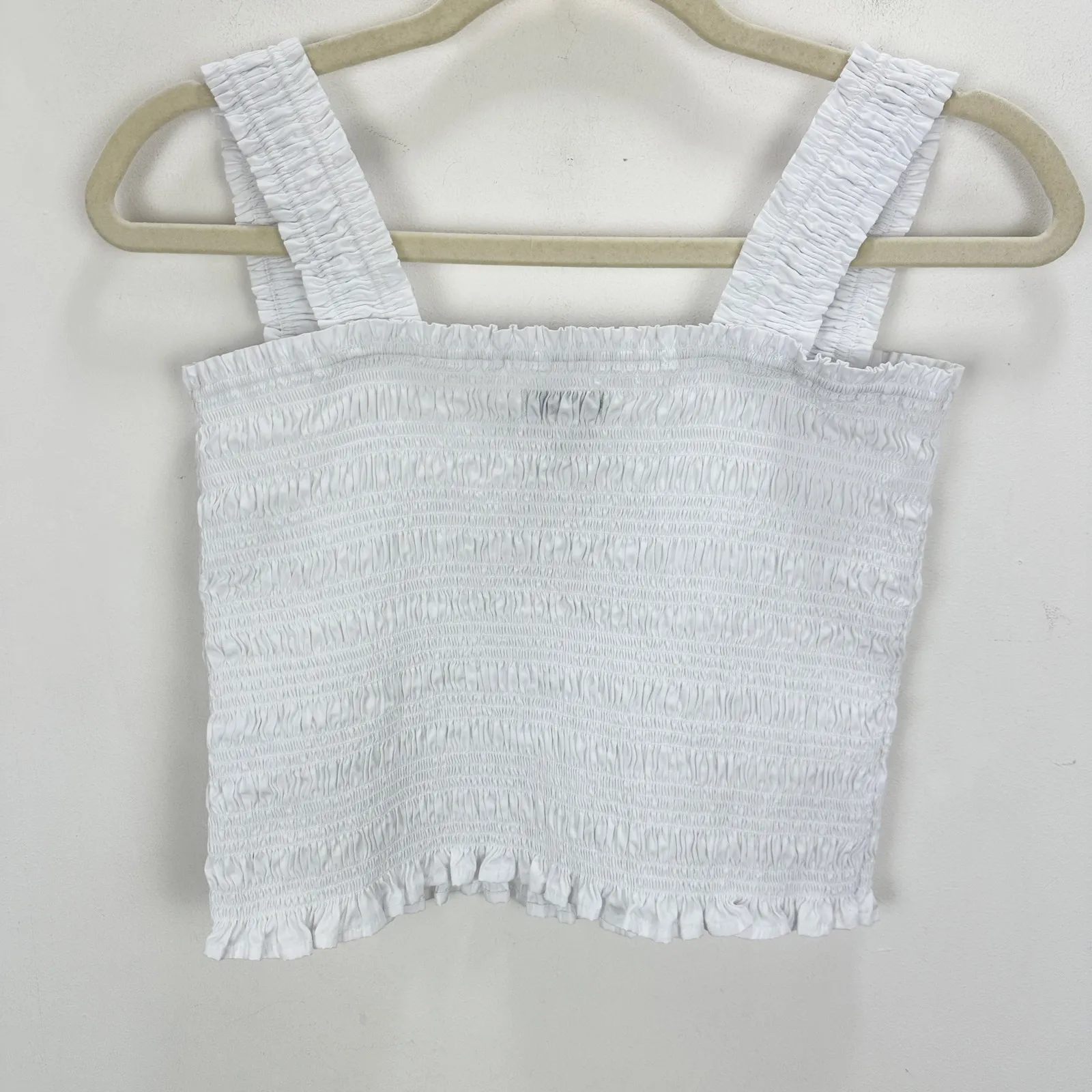 Madewell Poplin Smocked Tank Top Square Neck Stretch White Cropped Medium NWT - Image 9